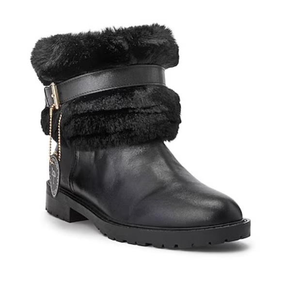 Ralph Lauren Evanston Waterproof Black Leather Winter Warm Fur Moto Boots 7 - Picture 4 of 13